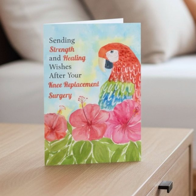 Knee Replacement Healing Scarlet Macaws, Hibiscus Card (Creator Uploaded)