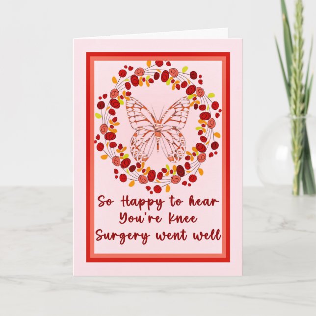 Knee Surgery Get Well with Butterfly & Wreath Card (Front)