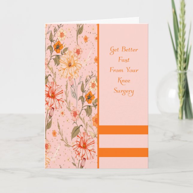 Knee Surgery Peach Colour Get Well Soon Card (Front)