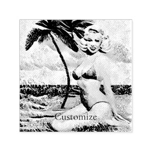 Kneeling Blonde Bikini Model Self-inking Stamp