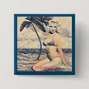 Kneeling Blonde Bikini Model Thunder_Cove 15 Cm Square Badge