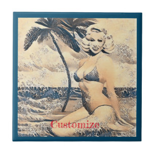 Kneeling Blonde Bikini Model Thunder_Cove Ceramic Tile