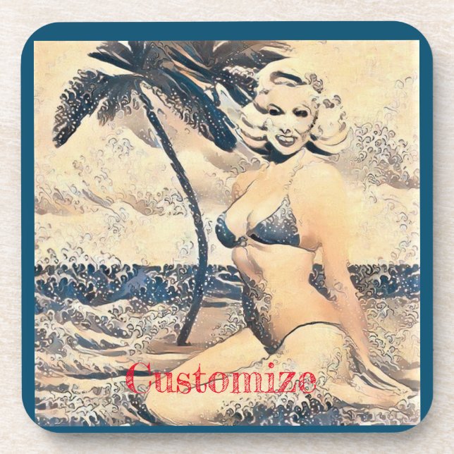 Kneeling Blonde Bikini Model Thunder_Cove Coaster (Front)