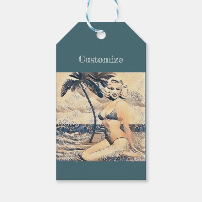 Kneeling Blonde Bikini Model Thunder_Cove Gift Tags (Front)