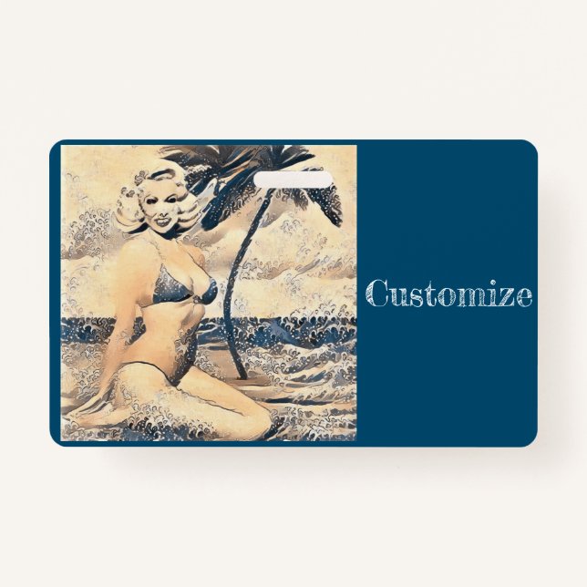 Kneeling Blonde Bikini Model Thunder_Cove ID Badge (Front)