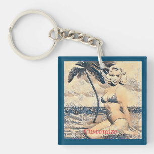 Kneeling Blonde Bikini Model Thunder_Cove Key Ring
