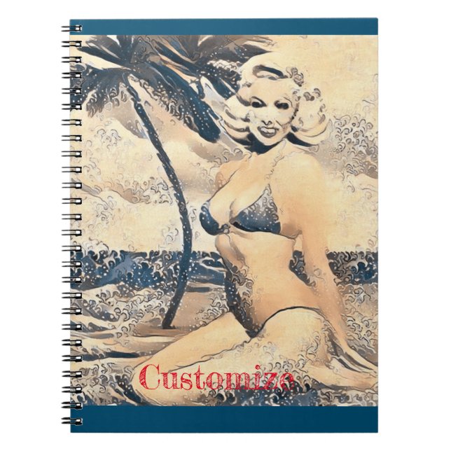 Kneeling Blonde Bikini Model Thunder_Cove Notebook (Front)