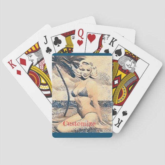 Kneeling Blonde Bikini Model Thunder_Cove Playing Cards (Back)