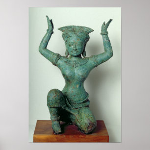 Kneeling feminine figure  used to support a poster