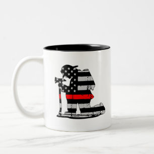 Kneeling Firefighter Thin Red Line Two-Tone Coffee Mug