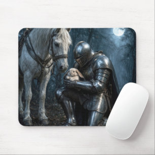Kneeling Knight Holding a Floppy-eared Rabbit Mouse Pad