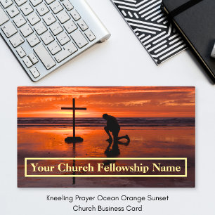 Kneeling Prayer Ocean Orange Sunset Church Pastor Business Card