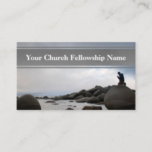 Kneeling Prayer Ocean Rocks Sunset Church Pastor Business Card