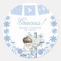 Kneeling Primera Comunion Classic Round Sticker