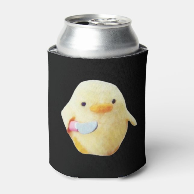 Knife Duck Plush Meme Double Sided Black Can Cooler (Can Front)