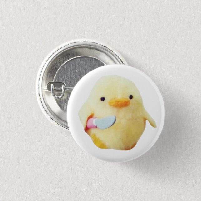 Knife Duck Plush Meme Pin Button (Front & Back)