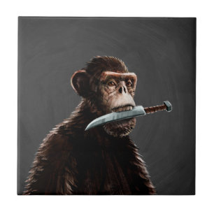 Knife Fighting Monkey Ceramic Tile