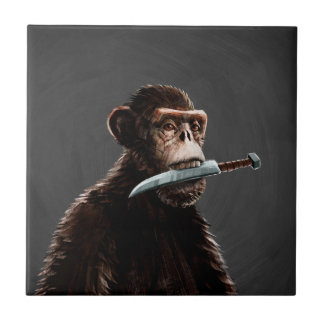 Knife Fighting Monkey Ceramic Tile