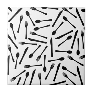 Knife Fork And Spoon Background Ceramic Tile