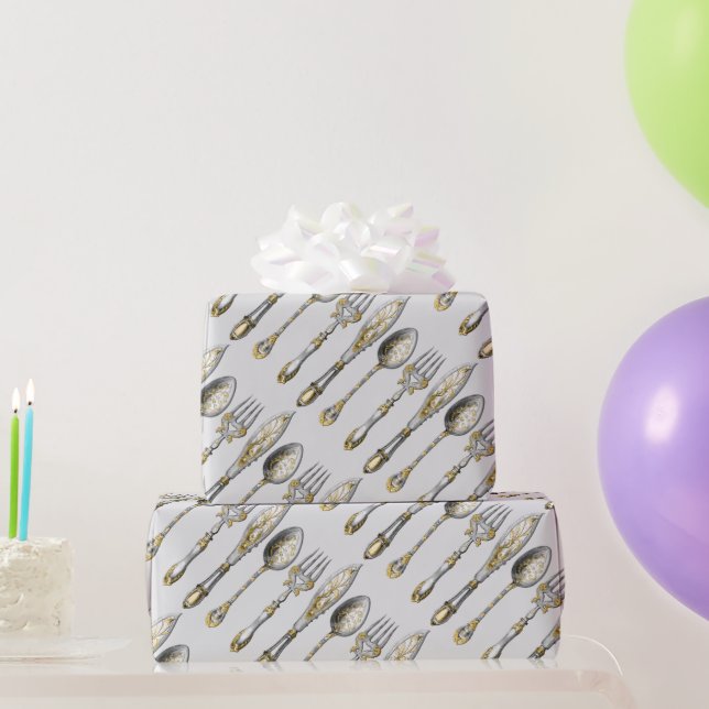 Knife fork spoon dinner cutlery pattern wrapping paper (Party Gifts)
