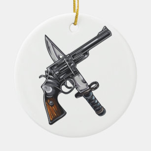 knife gun ceramic tree decoration