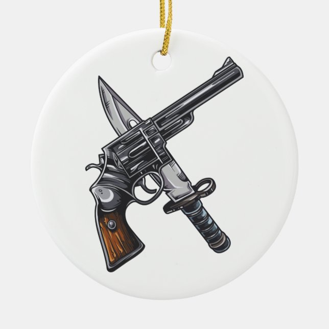 knife gun ceramic tree decoration (Front)