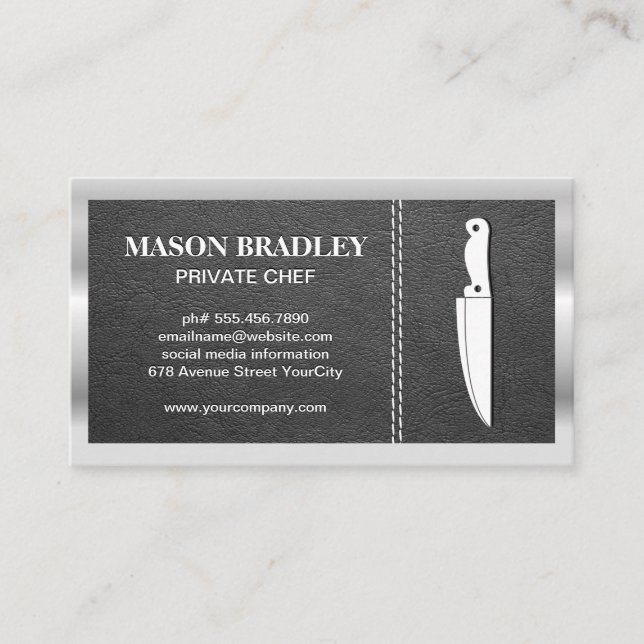 Knife | Leather Stitched | Metallic Border Business Card (Front)