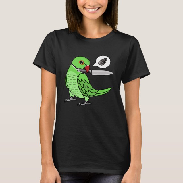 Knife Parrot Wants Seeds I Green Indian Ringneck T-Shirt (Front)