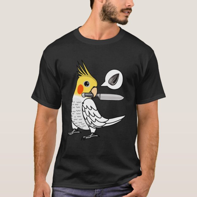 Knife Parrot Wants Seeds I Lutino Cockatiel T-Shirt (Front)