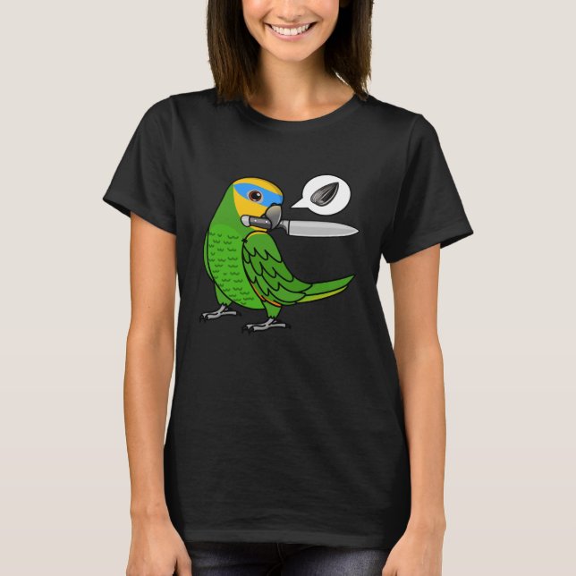 Knife Parrot Wants Seeds I Orange winged Amazon T-Shirt (Front)