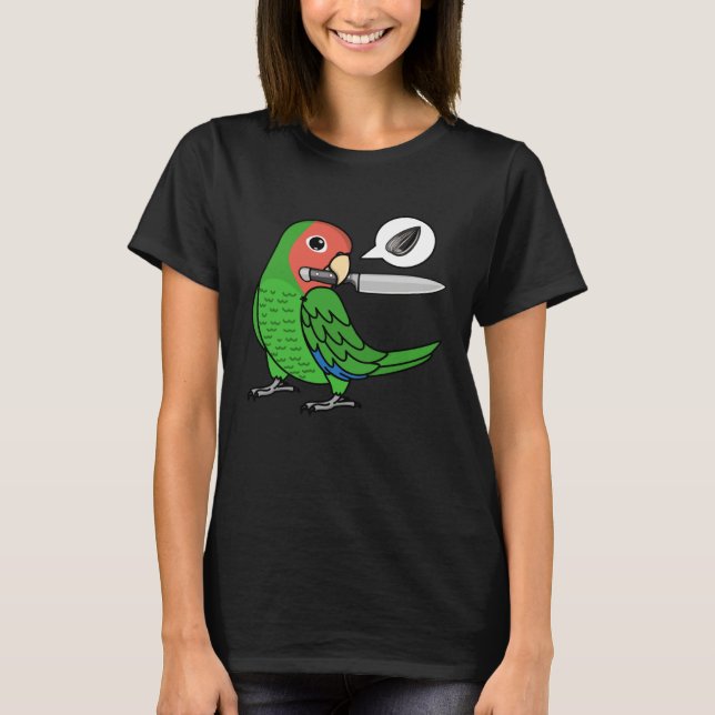 Knife Parrot Wants Seeds I Rosy faced Green Lovebi T-Shirt (Front)