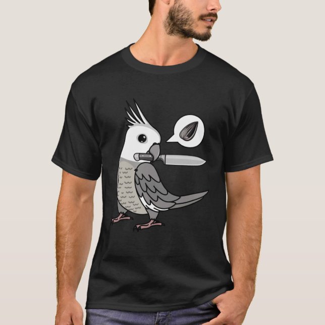 Knife Parrot Wants Seeds I White faced Grey Cockat T-Shirt (Front)