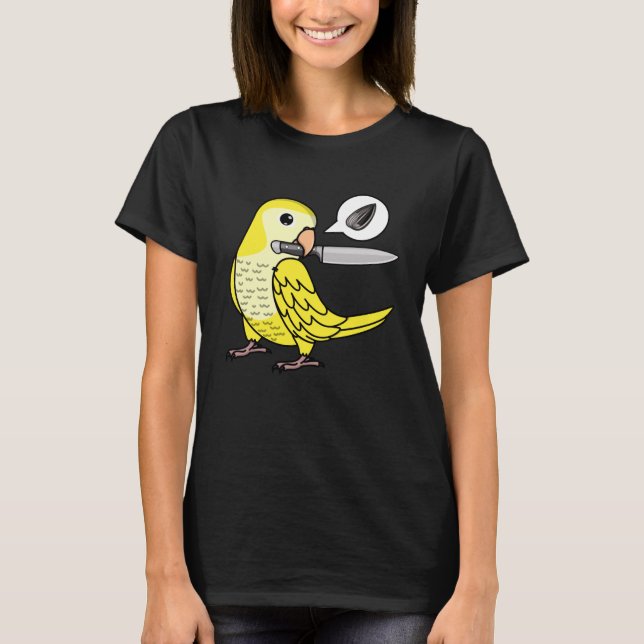 Knife Parrot Wants Seeds I Yellow Lutino Monk Para T-Shirt (Front)