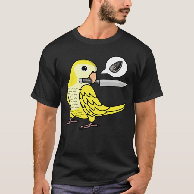 Knife Parrot Wants Seeds I Yellow Lutino Monk Para T-Shirt (Front)