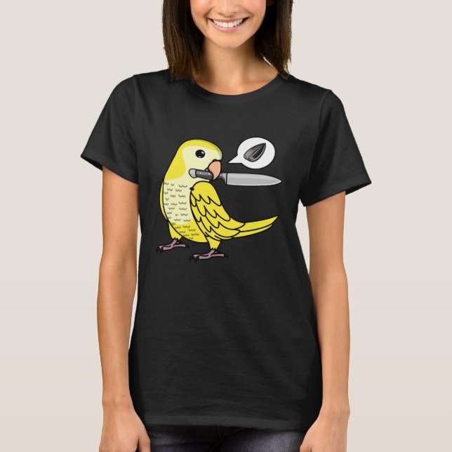 Knife Parrot Wants Seeds I Yellow Lutino Monk Para T-Shirt (Front)