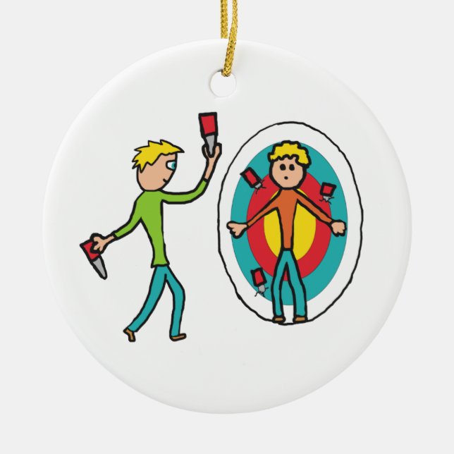 Knife Throwing Ceramic Ornament (Front)