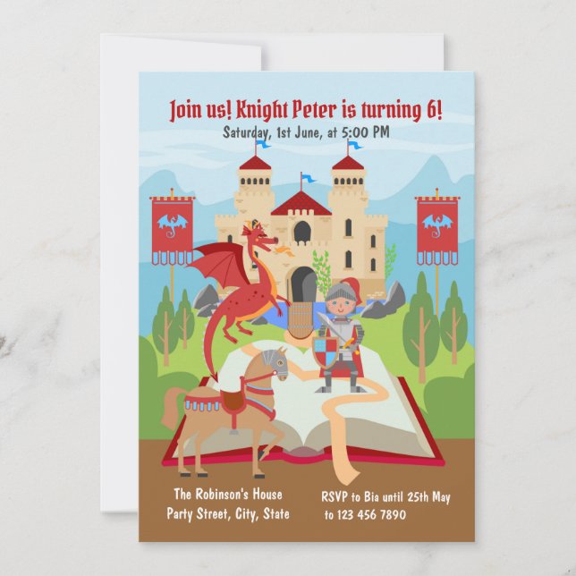 Knight and dragon storybook Boy Birthday  Invitation (Front)