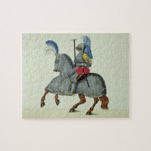 Knight and horse in armour, plate from 'A History Jigsaw Puzzle
