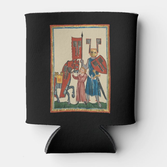Knight and Squire, 14th Century Mediaeval Art Can Cooler (Front)