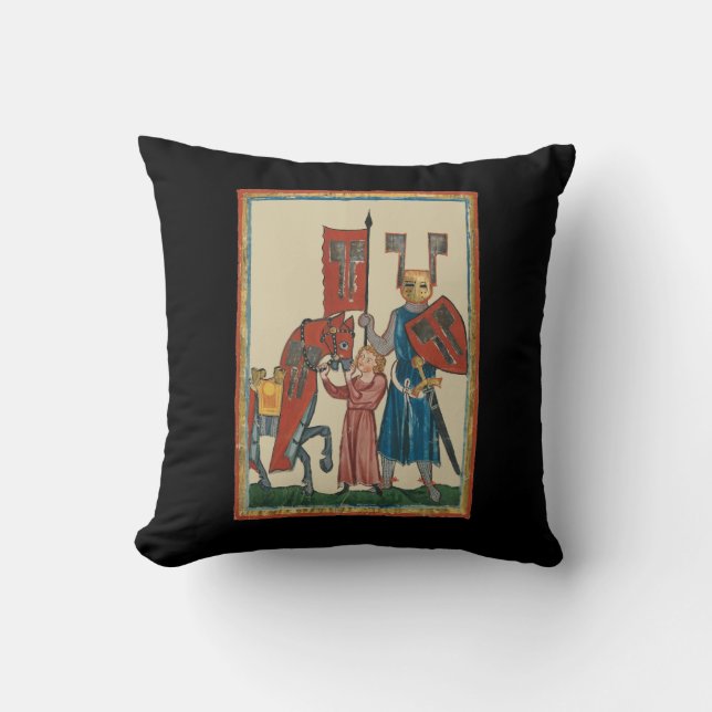 Knight and Squire, 14th Century Mediaeval Art Cushion (Front)