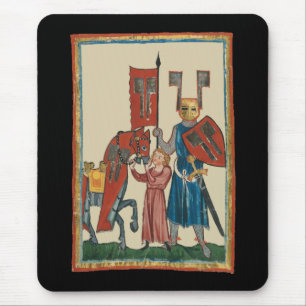 Knight and Squire, 14th Century Mediaeval Art Mouse Pad
