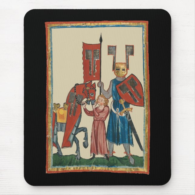 Knight and Squire, 14th Century Mediaeval Art Mouse Pad (Front)
