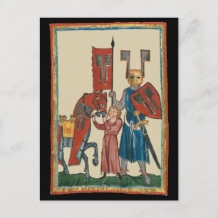 Knight and Squire, 14th Century Mediaeval Art Postcard