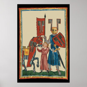 Knight and Squire, 14th Century Mediaeval Art Poster