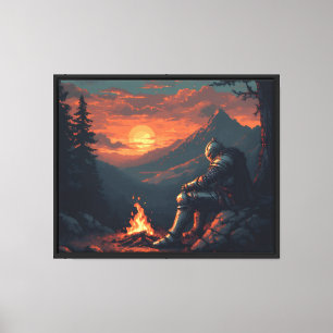 Knight at Sunset – Campfire Reflection Fantasy Art Canvas Print