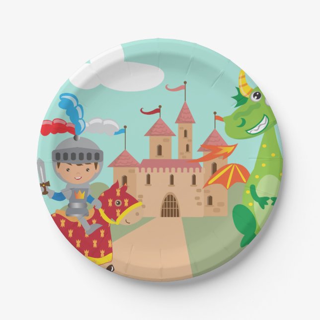 Knight Castle and Dragon Paper Plate (Front)