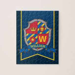 Knight crest personalized lion red blue yellow jigsaw puzzle
