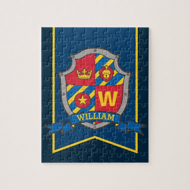 Knight crest personalized lion red blue yellow jigsaw puzzle (Vertical)