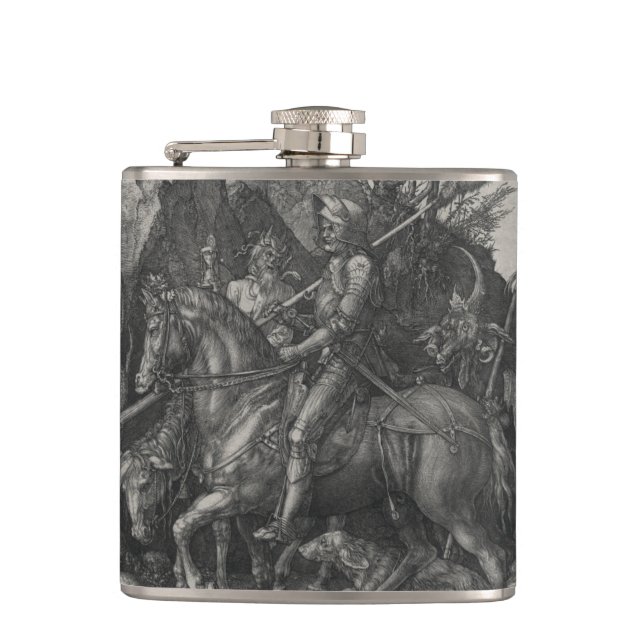 Knight, Death and the Devil by Albrecht Durer Hip Flask (Front)