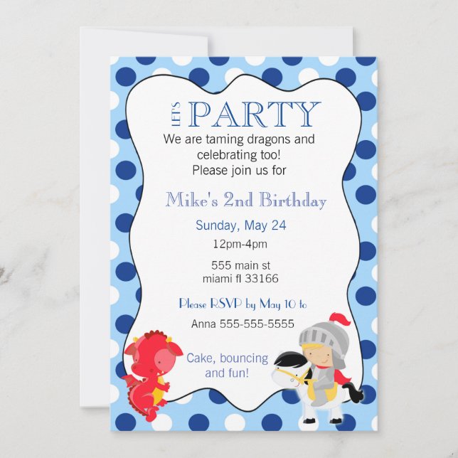 Knight Dragon Boy Birthday Party Invitation (Front)